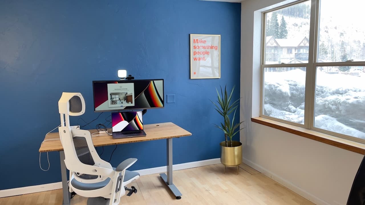 Office at Breckworks with a view of the mountains (of snow)